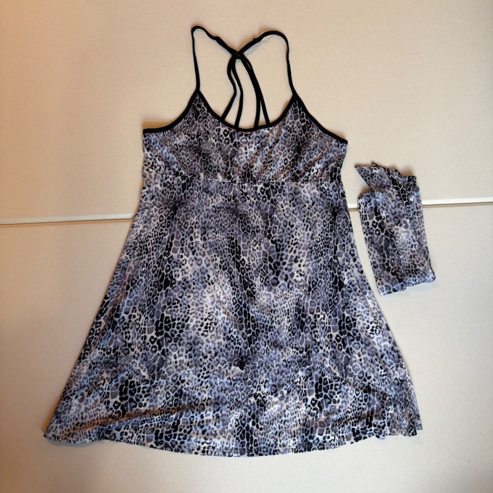 In Bloom by Jonquil Chemise S Gray Cheetah Print Strappy Back Nightgown Belted